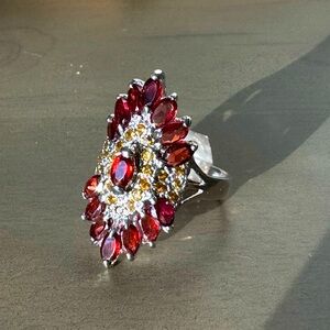 Intricate Garnet & Citrine Ring